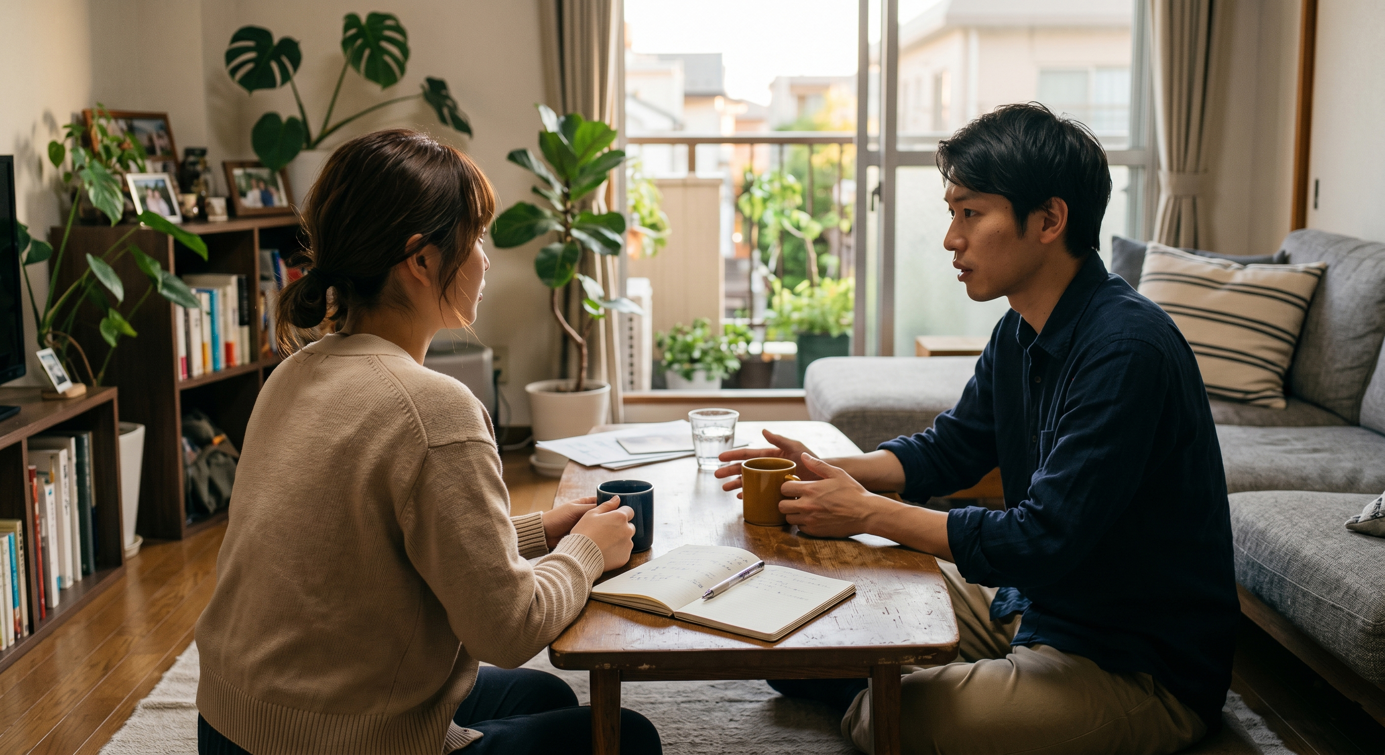 同棲カップルが話し合うシーン