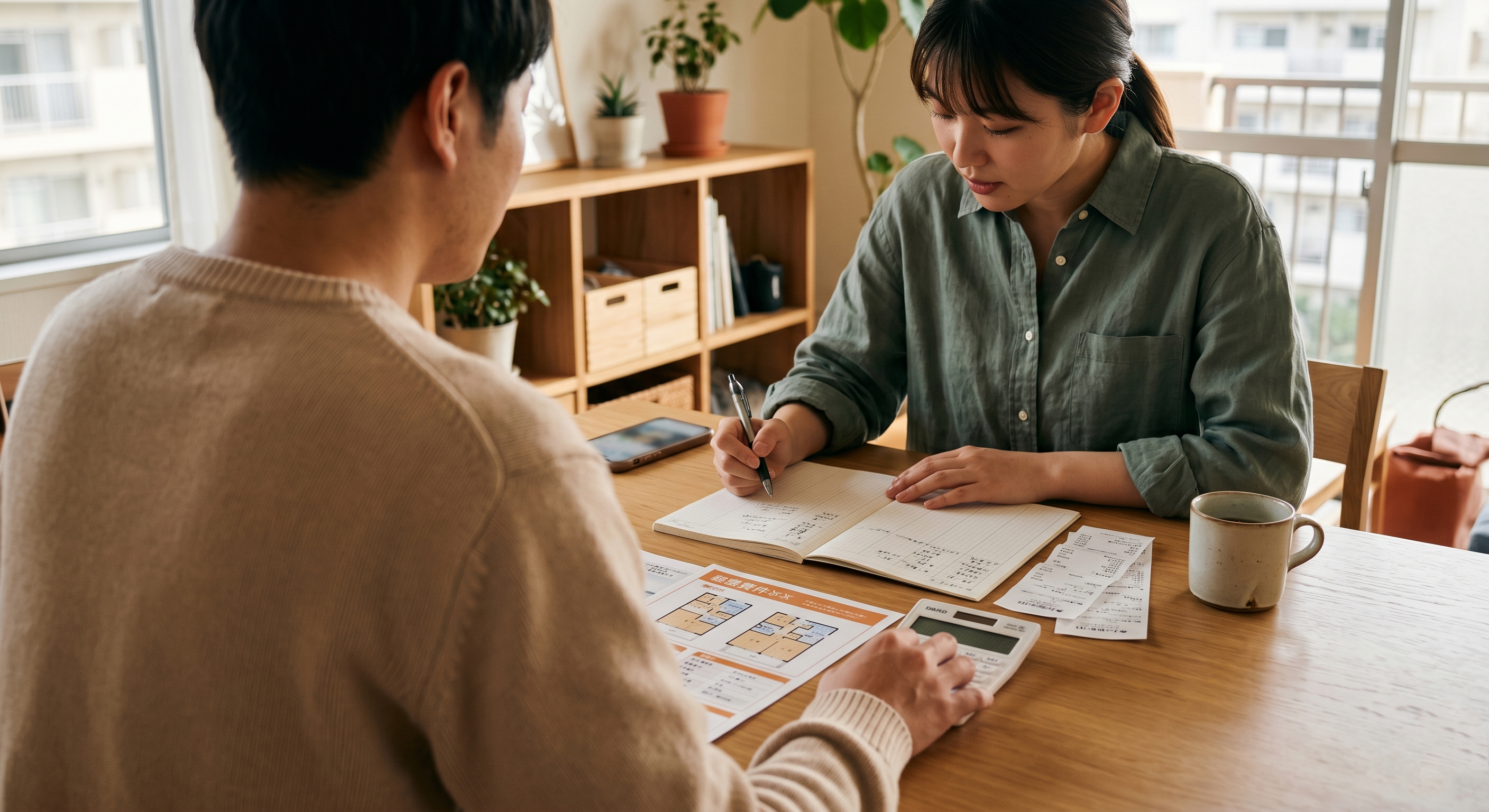 ふたりで家賃について話し合うシーン